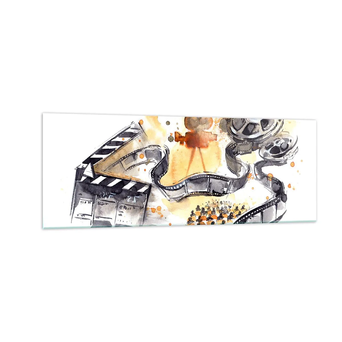 Impression sur verre - Image sur verre - Le symbolisme du cinéma avec une pellicule dans une aquarelle artistique - 140x50cm - Au pays des rêves - Décoration murale moderne pour le salon et la chambre ARTTOR