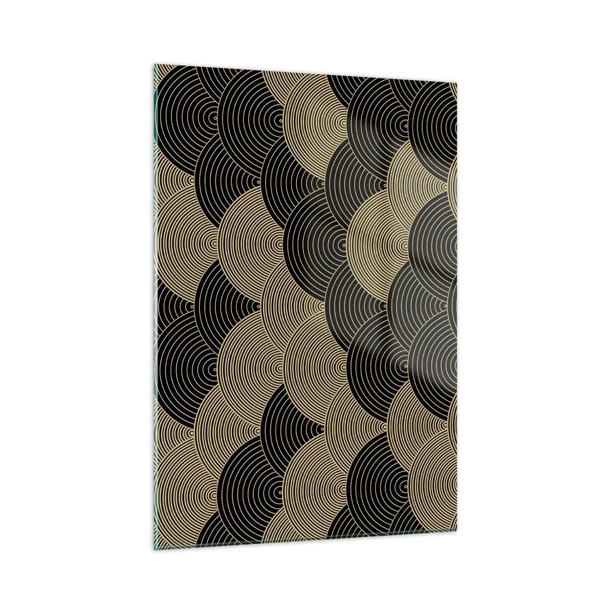 Impression sur verre - Image sur verre - Demi-cercles dorés selon un motif japonais régulier - 50x70cm - Unité dans la multiplicité - Décoration murale moderne pour le salon et la chambre ARTTOR