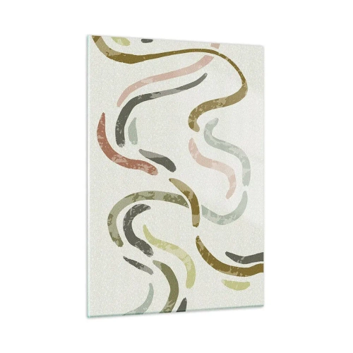 Impression sur verre - Image sur verre - Formes ondulées colorées sur fond clair - 50x70cm - Une joyeuse danse de l'abstraction - Décoration murale moderne pour le salon et la chambre ARTTOR