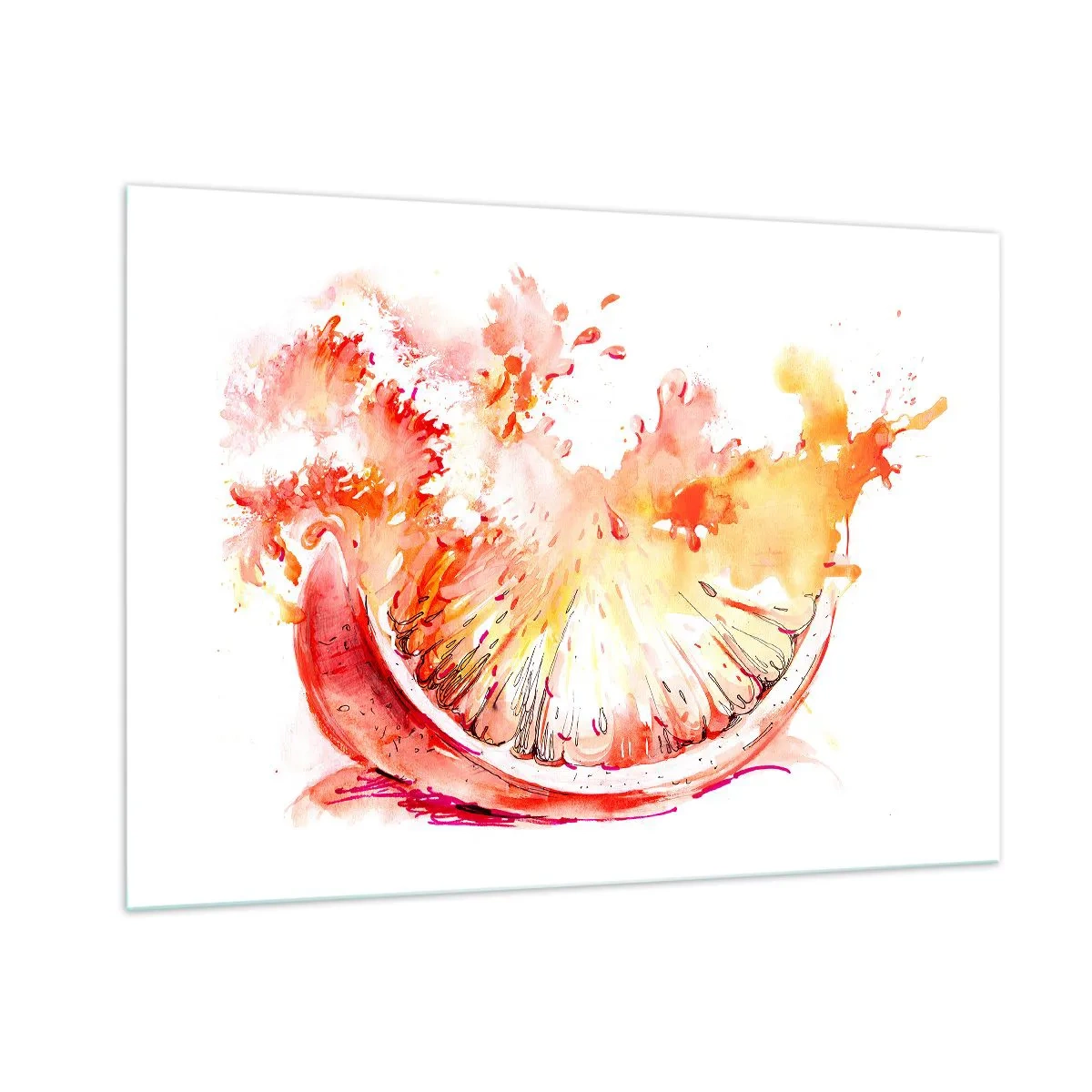 Impression sur verre - Image sur verre - Aquarelle représentant un segment de pamplemousse juteux en mouvement - 100x70cm - Détente juteuse - Décoration murale moderne pour le salon et la chambre ARTTOR