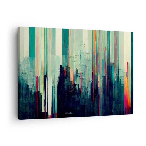 Impression sur toile - Image sur toile - Abstraction avec des lignes verticales et un horizon urbain - 70x50cm - Ville futuriste - Décoration murale moderne pour le salon et la chambre ARTTOR