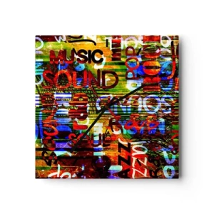 Horloge murale - Pendule murale - Abstraction colorée avec des inscriptions musicales dans un style pop art - 30x30cm - Toutes les nuances du son - Décoration murale moderne pour le salon et la chambre ARTTOR