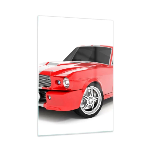 Impression sur verre - Image sur verre - Voiture de sport Mustang classique rouge - 50x70cm - Une Mustang aussi rapide que le vent - Décoration murale moderne pour le salon et la chambre ARTTOR