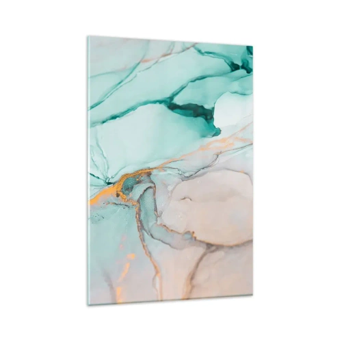 Impression sur verre - Image sur verre - Une composition abstraite dans des tons turquoise et or. - 80x120cm - Danse des formes et des couleurs - Décoration murale moderne pour le salon et la chambre ARTTOR