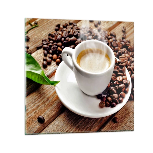 Impression sur verre - Image sur verre - Café sur un banc - 30x30 cm