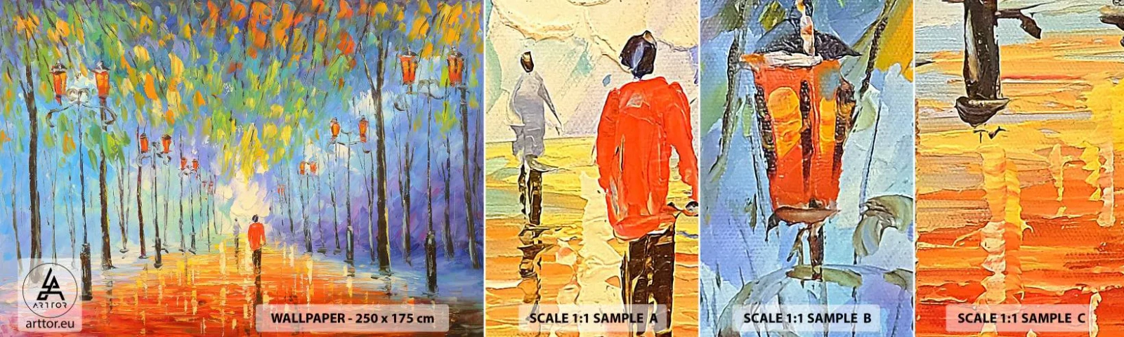 Échantillon De Papier Peint Standard Eco - Chant nocturne de la pluie - l'avenue du Parc, Paysage, Des arbres - 100x30 cm