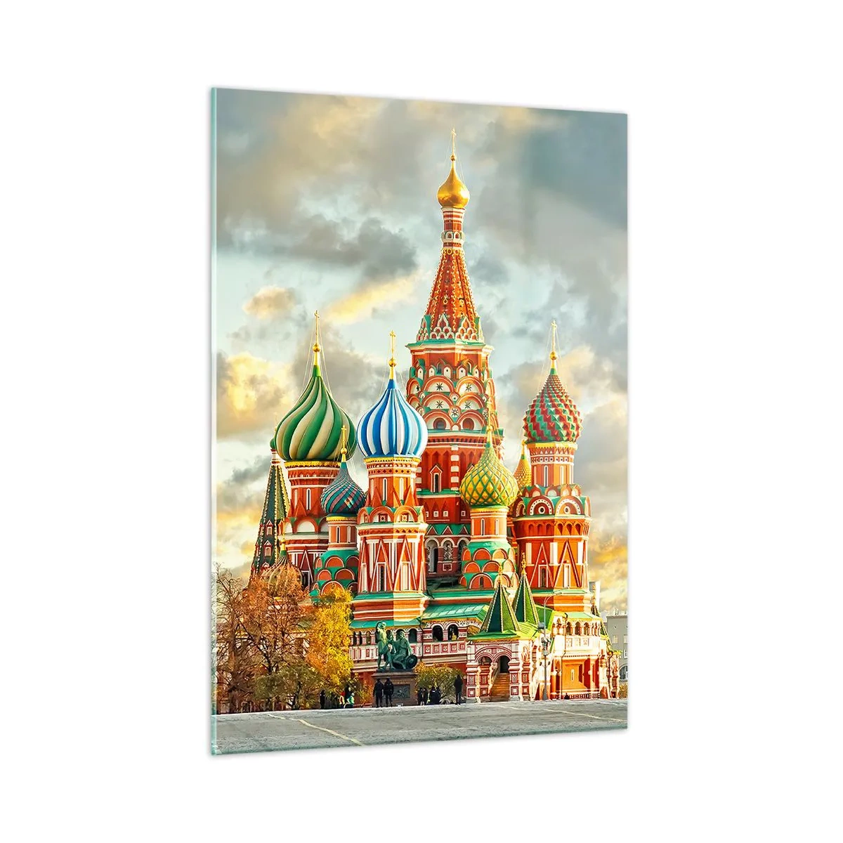 Impression sur verre - Image sur verre - Cathédrale Saint-Basile de Moscou sous un ciel nuageux - 50x70cm - Même Disney ne l'aurait pas proposé - Décoration murale moderne pour le salon et la chambre ARTTOR