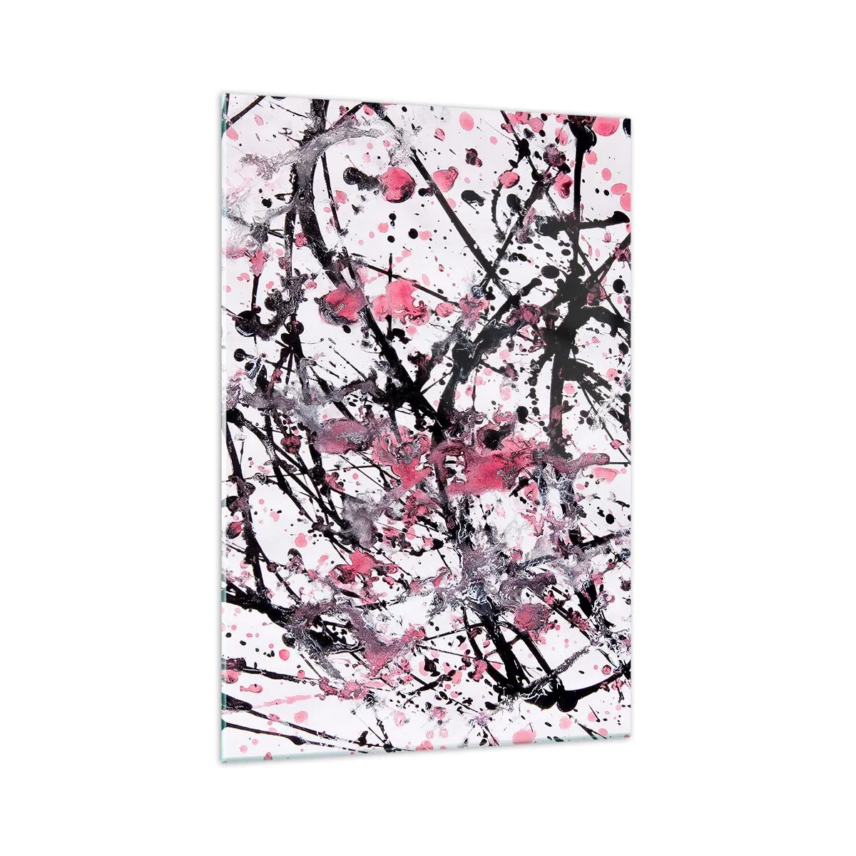 Impression sur verre - Image sur verre - Motif abstrait dans les tons de rose, noir et blanc - 70x100cm - La nature éphémère de la vie - Décoration murale moderne pour le salon et la chambre ARTTOR