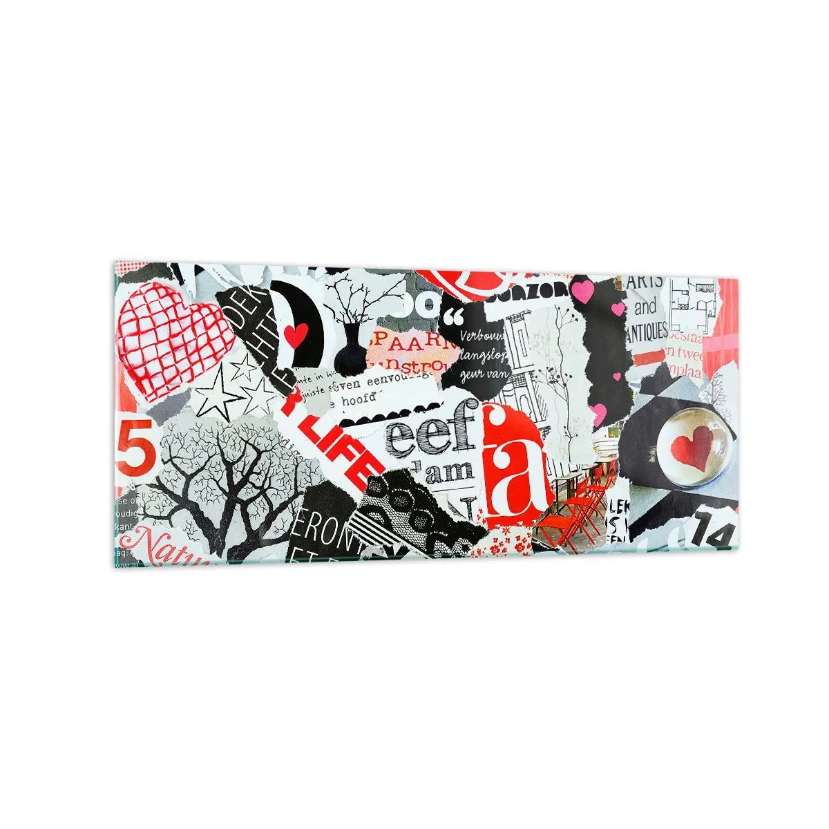 Impression sur verre - Image sur verre - Un collage coloré avec des inscriptions, des cœurs et des graphiques. - 120x50cm - Collage hipster - Décoration murale moderne pour le salon et la chambre ARTTOR