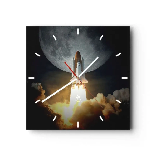 Horloge murale - Pendule murale - Une fusée décollant sur fond de pleine lune entourée de nuages dynamiques. - 30x30cm - Le début d'une aventure surnaturelle - Décoration murale moderne pour le salon et la chambre ARTTOR