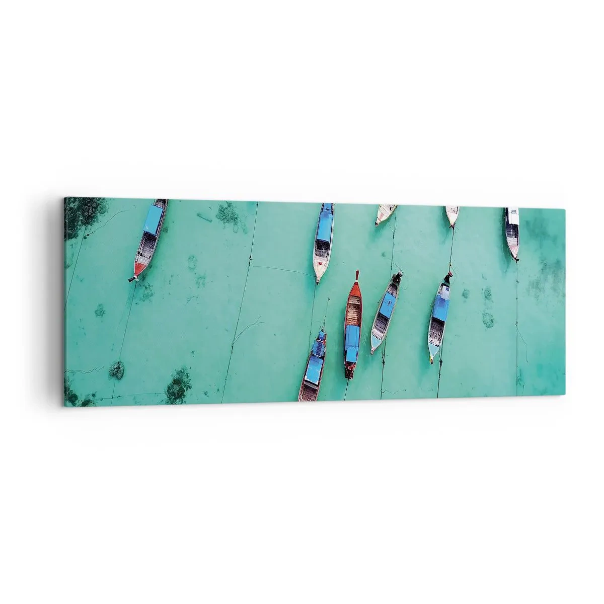 Impression sur toile - Image sur toile - Vue aérienne de bateaux sur une eau turquoise - 140x50cm - Dans une attente jouyeuse - Décoration murale moderne pour le salon et la chambre ARTTOR