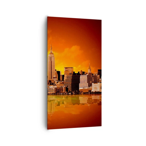 Impression sur toile - Image sur toile - Panorama de grande ville en jaune et bronze - 65x120 cm