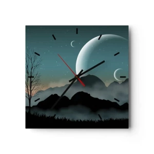 Horloge murale - Pendule murale - Montagnes brumeuses avec la lune et un arbre solitaire - 30x30cm - Carnaval de la nuit étoilée - Décoration murale moderne pour le salon et la chambre ARTTOR