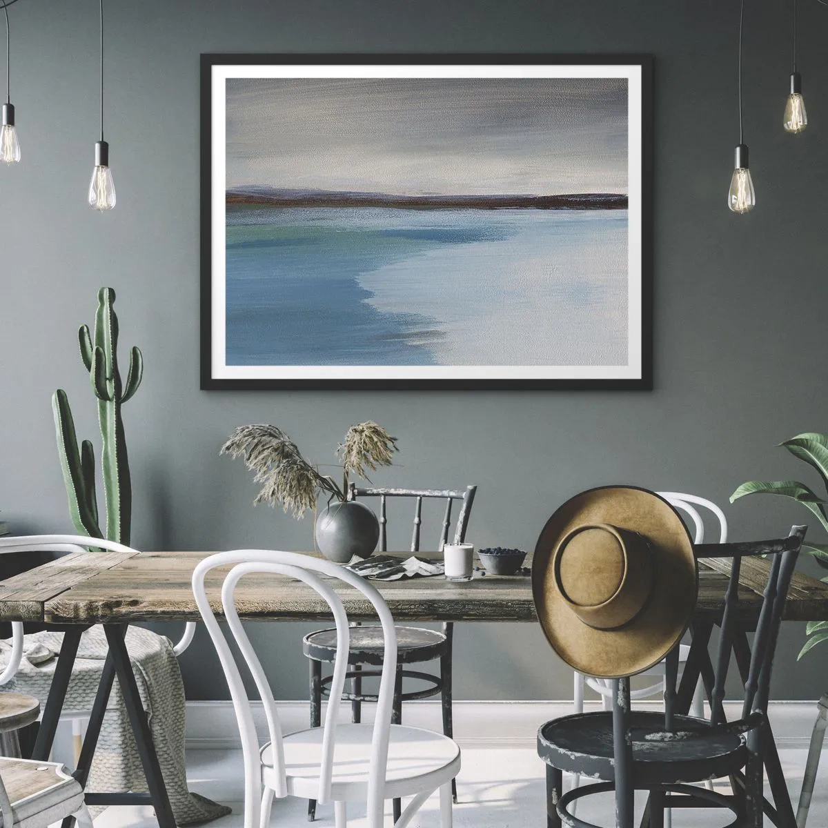 Affiche dans un cadre noir - Poster - Un paysage minimaliste avec une ligne de flottaison et un horizon - 100x70cm - Paysage horizontal - Décoration murale moderne pour le salon et la chambre ARTTOR