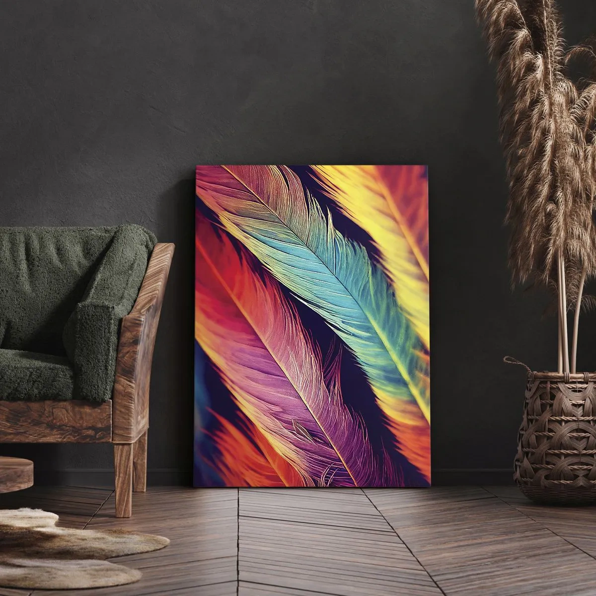 Impression sur toile - Image sur toile - Arc-en-ciel de plumes - 65x120 cm