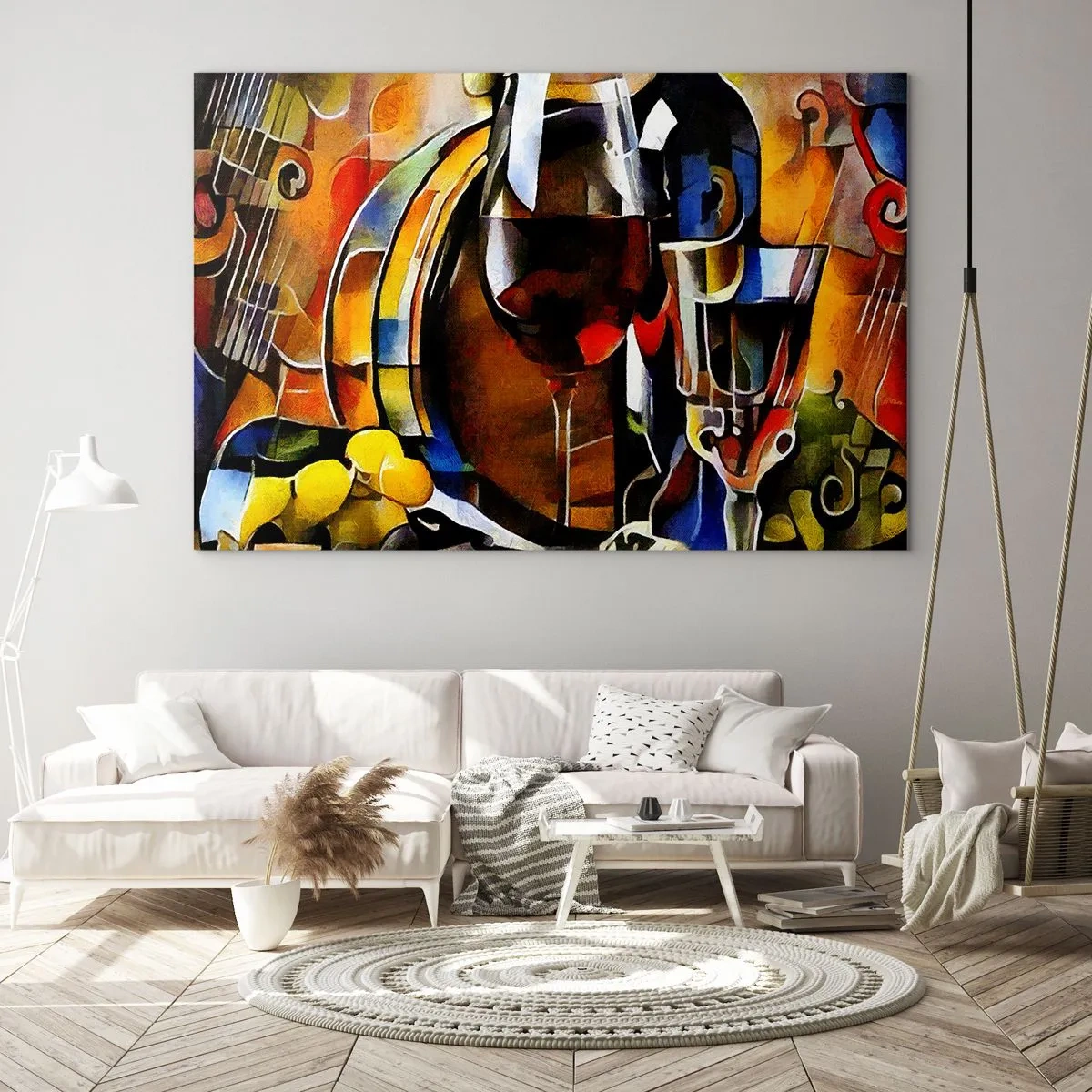 Impression sur verre - Image sur verre - Composition abstraite avec verres de vin et instruments - 120x80cm - Et le monde prend des couleurs - Décoration murale moderne pour le salon et la chambre ARTTOR