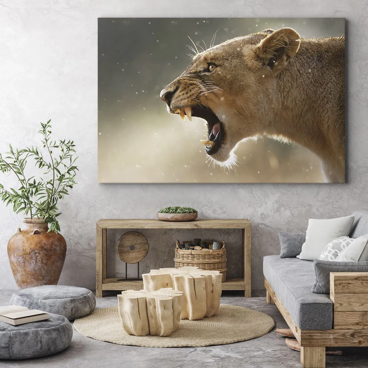 Impression sur toile - Image sur toile - Portrait d'une lionne rugissante à la lumière naturelle - 100x70cm - Essayez  de ne pas écouter - Décoration murale moderne pour le salon et la chambre ARTTOR