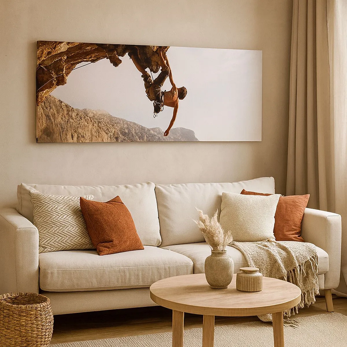 Impression sur toile - Image sur toile - Le monde rétréci dans une main sur une coupe de rocher - 100x40 cm