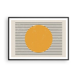 Affiche dans un cadre noir - Poster - Un cercle jaune sur un fond de lignes horizontales noires et blanches - 100x70cm - Le pouvoir de la simplicité - Décoration murale moderne pour le salon et la chambre ARTTOR