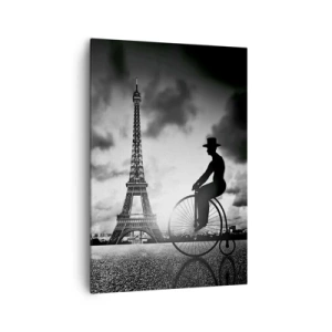 Impression sur toile - Image sur toile - Image en noir et blanc d'un vélo rétro avec la tour Eiffel en arrière-plan - 70x100cm - Nostalgie de la Belle Epoque - Décoration murale moderne pour le salon et la chambre ARTTOR