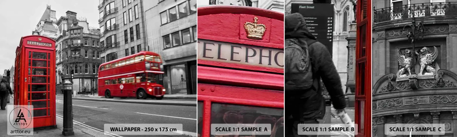 Échantillon de Papier Peint Autocollant Deluxe Sticker - Le plus rouge d'Europe - Ville, Londres, Architecture - 100x30 cm