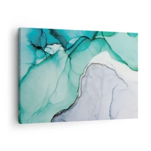 Impression sur toile - Image sur toile - Motif abstrait dans les tons turquoise et blanc - 70x50cm - Étude de turquoise - Décoration murale moderne pour le salon et la chambre ARTTOR