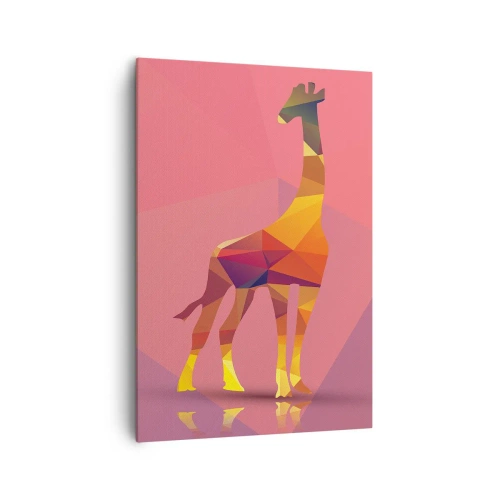 Impression sur toile - Image sur toile - Silhouette de girafe géométrique dans des tons pastel de rose et de jaune - 70x100cm - Les nuances de la savane - Décoration murale moderne pour le salon et la chambre ARTTOR