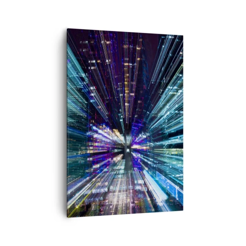 Impression sur toile - Image sur toile - Vue dynamique de la ville la nuit avec un effet de lumière - 70x100cm - Transition vers l'hyperespace - Décoration murale moderne pour le salon et la chambre ARTTOR