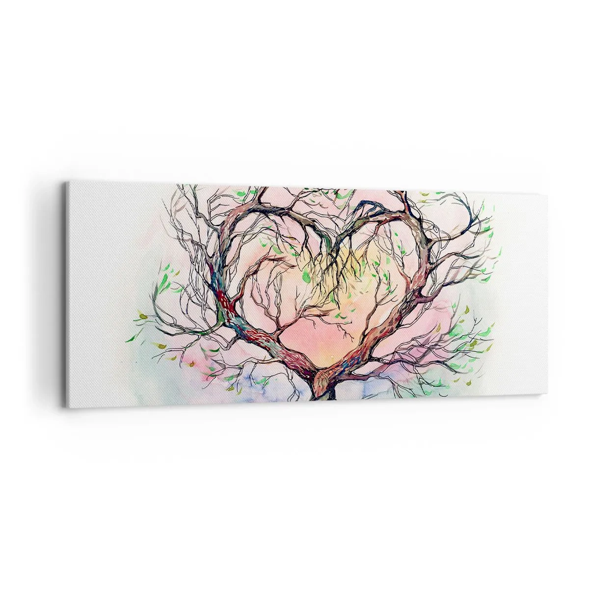 Impression sur toile - Image sur toile - Un arbre en forme de cœur sur un fond de couleurs pastel délicates - 120x50cm - Ensemble contre les tempêtes - Décoration murale moderne pour le salon et la chambre ARTTOR