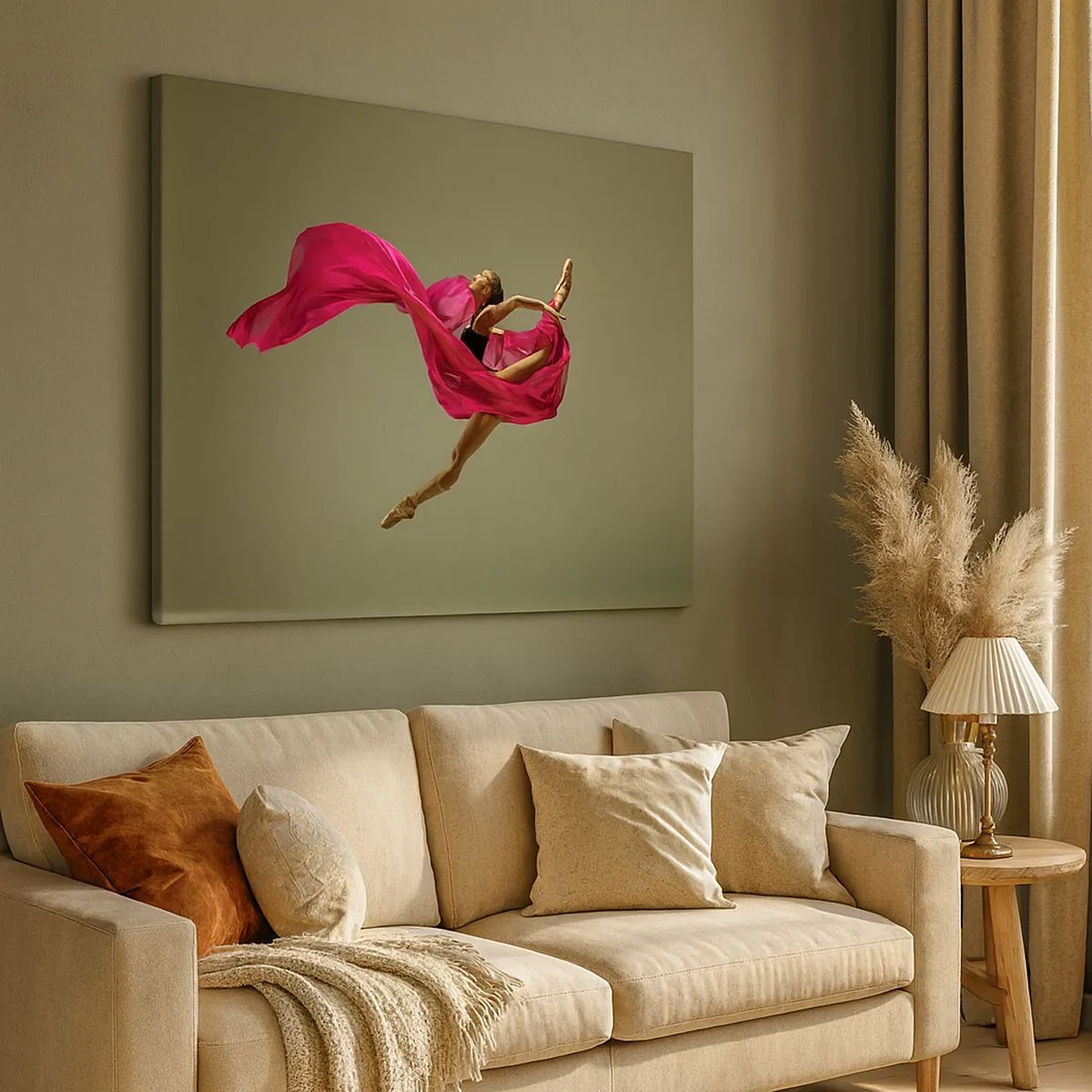 Impression sur toile - Image sur toile - Danseuse de ballet dans une pose dynamique avec du tissu rose - 70x50cm - Flamme dansante - Décoration murale moderne pour le salon et la chambre ARTTOR