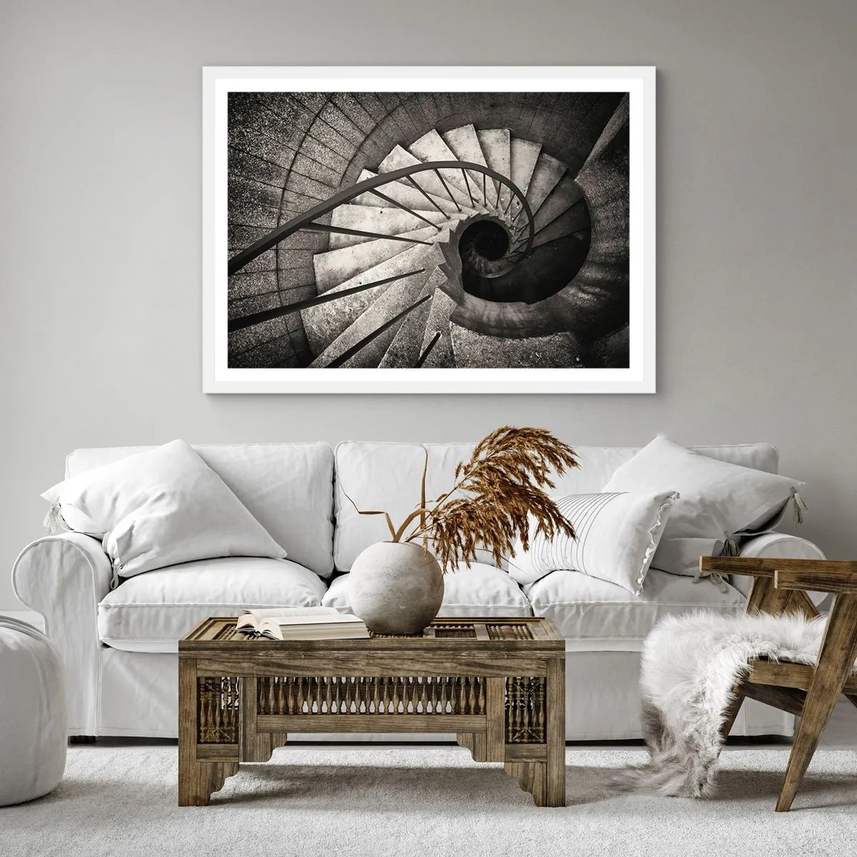 Affiche dans un cadre blanc - Poster - En haut des escaliers, en bas des escaliers - 30x30 cm