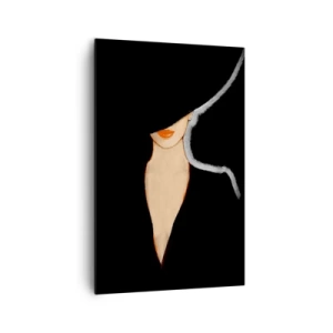 Impression sur toile - Image sur toile - Silhouette d'une femme au chapeau sur fond noir - 80x120cm - Élégance et style - Décoration murale moderne pour le salon et la chambre ARTTOR