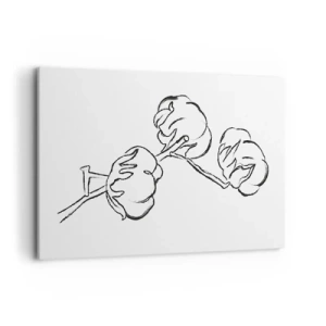 Impression sur toile - Image sur toile - Un contour délicat d'une branche de coton sur fond blanc - 120x80cm - Duvet de coton - Décoration murale moderne pour le salon et la chambre ARTTOR