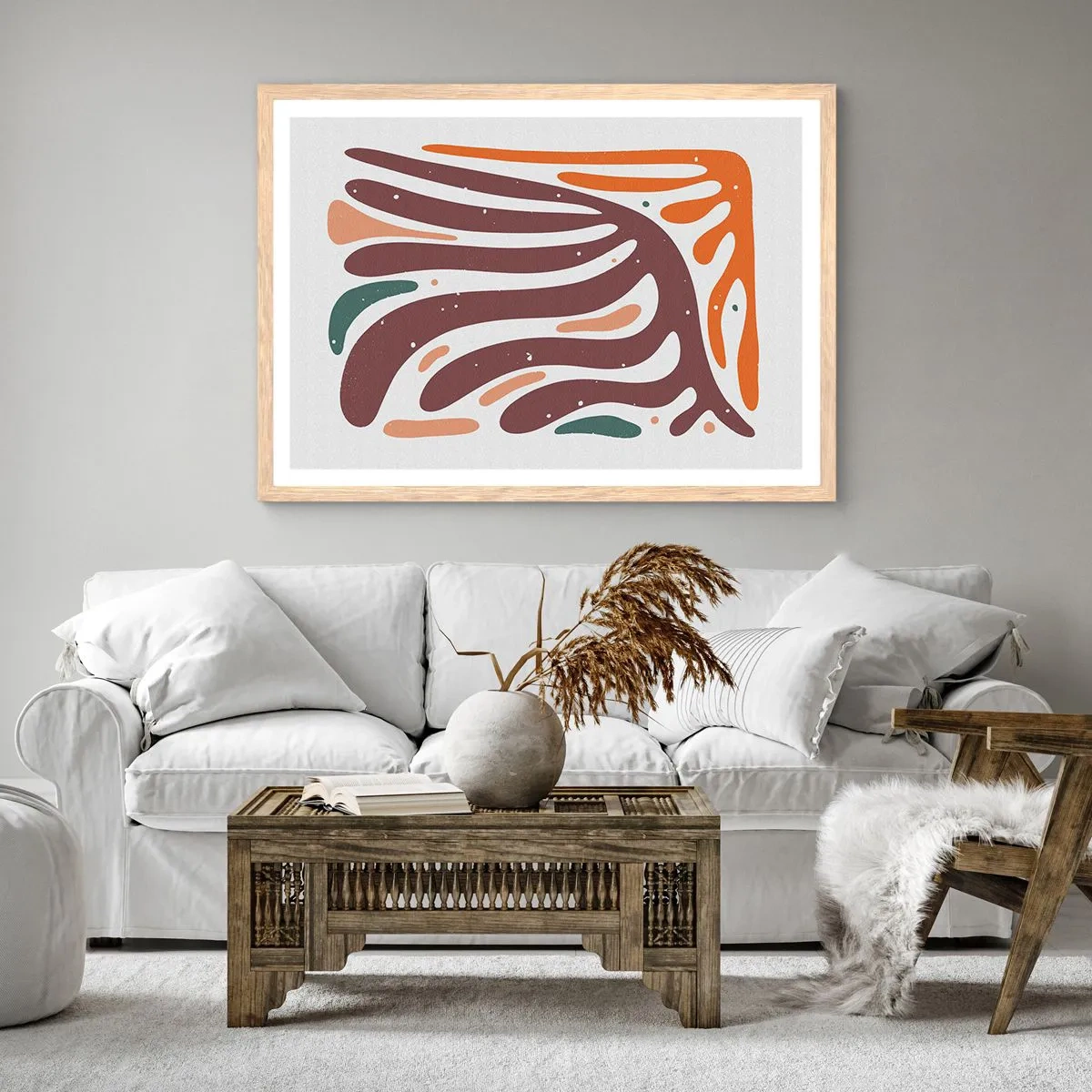 Affiche dans un chêne clair - Poster - Composition organique rayonnante - 40x30 cm