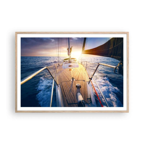 Affiche dans un chêne clair - Poster - Courir sur les vagues - 100x70 cm