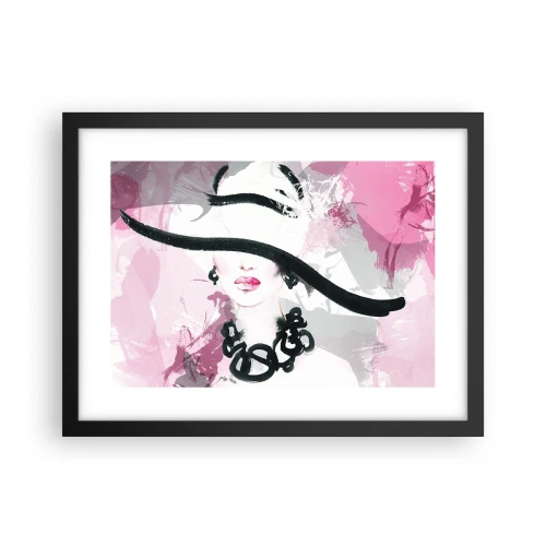 Affiche dans un cadre noir - Poster - Portrait d'une dame en noir et rose - 40x30 cm