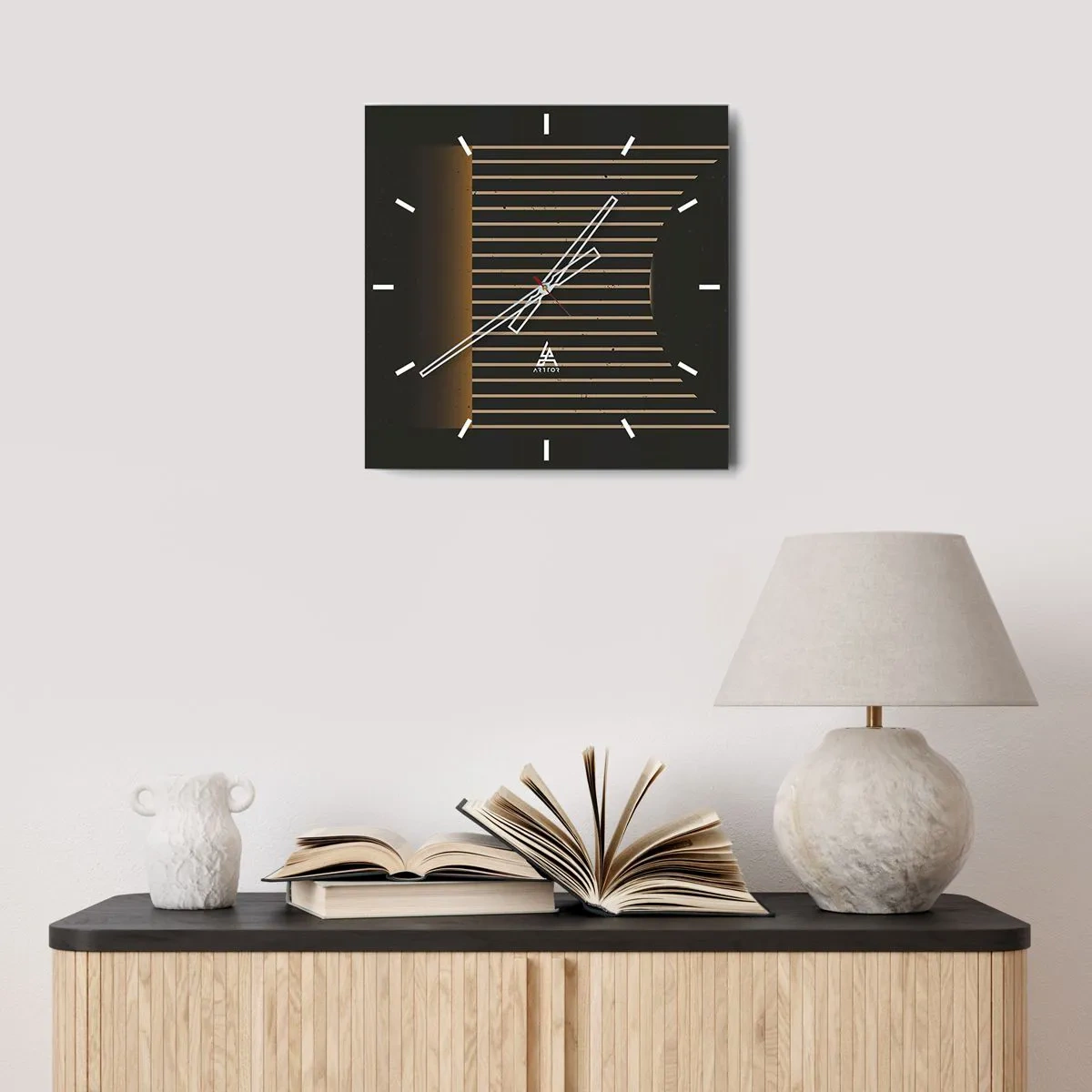 Horloge murale - Pendule murale - Motif géométrique à rayures sur fond sombre - 30x30cm - Explorez les ténèbres - Décoration murale moderne pour le salon et la chambre ARTTOR