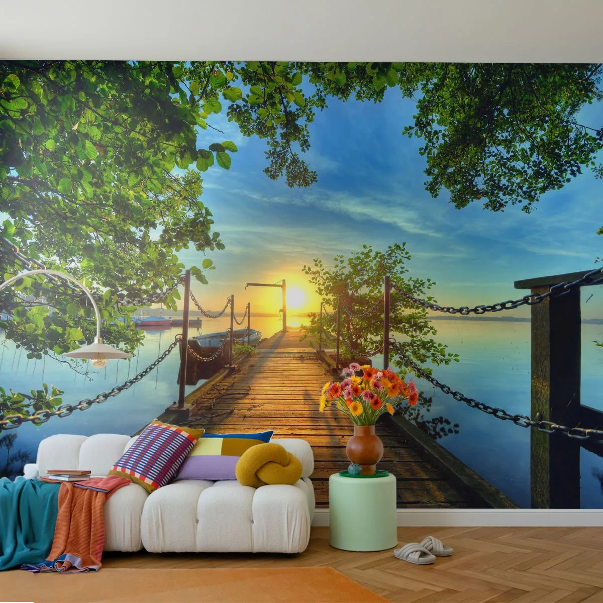Papier Peint Photo Premium Sand - L'ouest au-dessus de l'eau - Paysage, Lac, Voilier - 350x256 cm