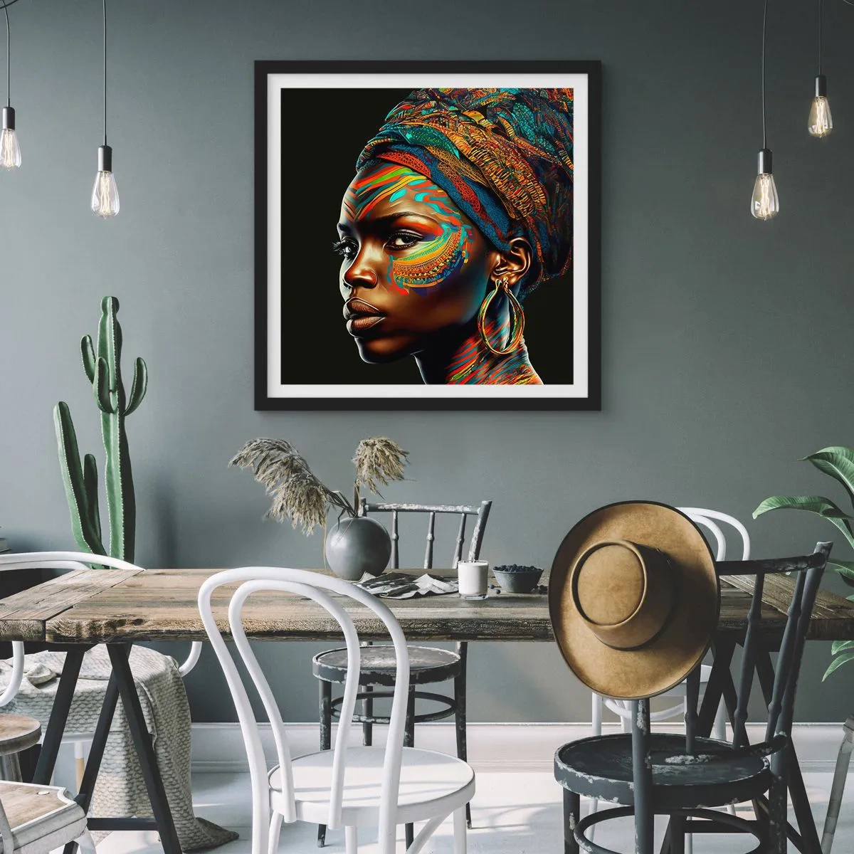 Affiche dans un cadre noir - Poster - reine africaine - 60x60 cm