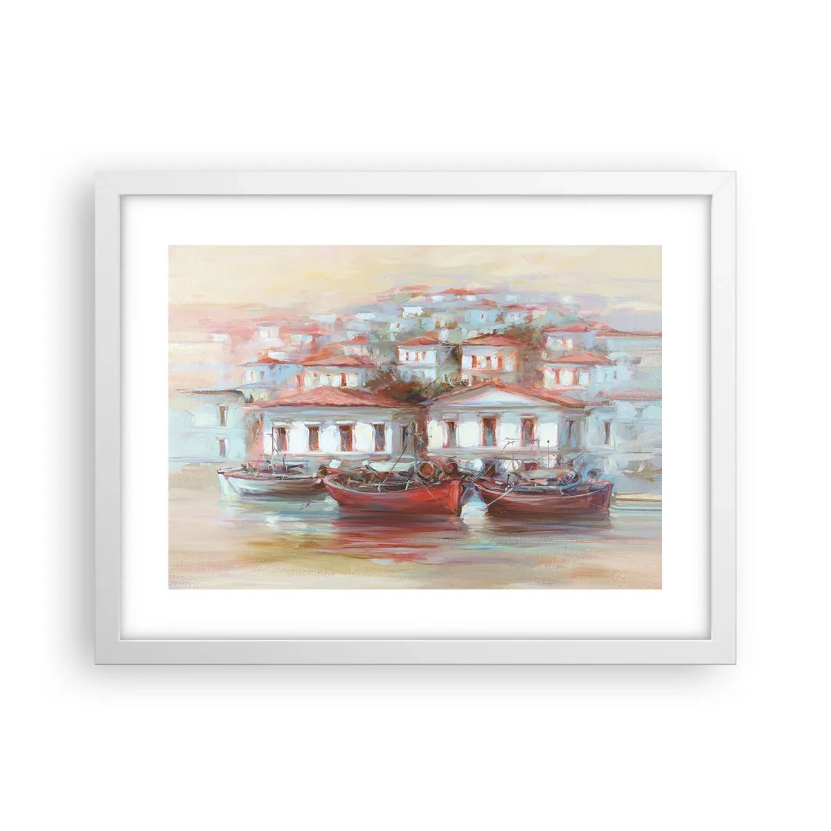 Affiche dans un cadre blanc - Poster - Petite ville heureuse - 40x30 cm