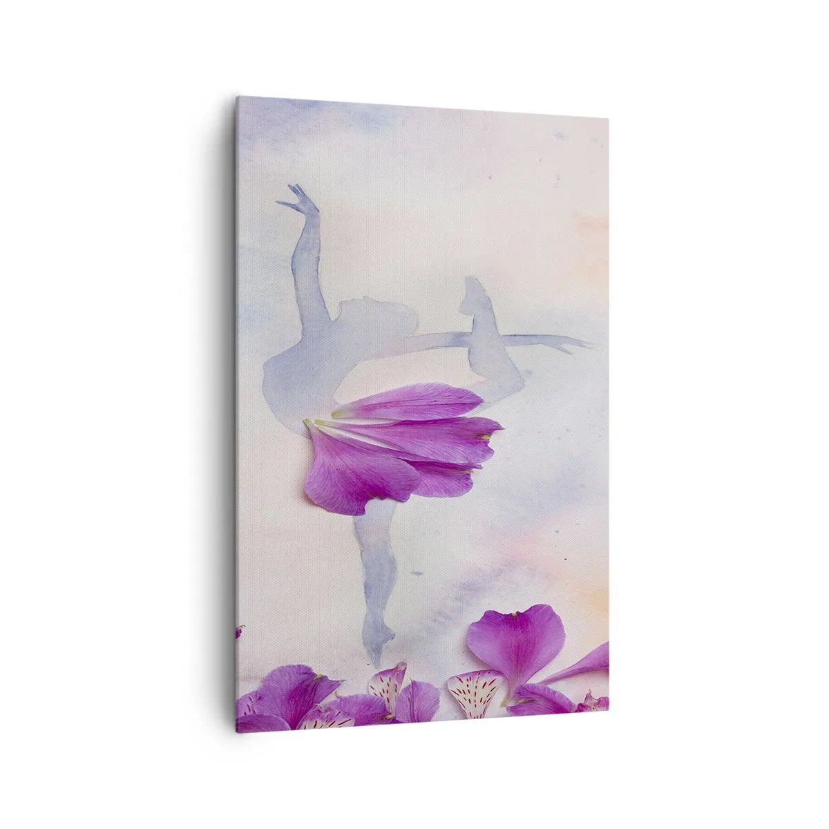 Impression sur toile - Image sur toile - Une danseuse en robe à pétales de fleurs sur fond pastel - 80x120cm - Délicat comme une fleur - Décoration murale moderne pour le salon et la chambre ARTTOR