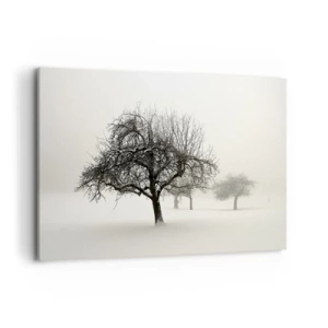 Impression sur toile - Image sur toile - Arbres dans un champ enneigé entouré de brouillard - 120x80cm - Un rêve hivernal - Décoration murale moderne pour le salon et la chambre ARTTOR