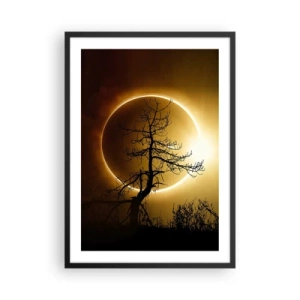 Affiche dans un cadre noir - Poster - Un coucher de soleil phénoménal avec un arbre au premier plan - 50x70cm - Éclipse totale - Décoration murale moderne pour le salon et la chambre ARTTOR