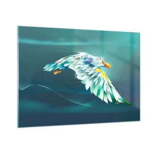Impression sur verre - Image sur verre - Une image abstraite d'un aigle dans des tons de bleu et de blanc sur un fond de vagues. - 100x70cm - Aigle, puissance de tes vols - Décoration murale moderne pour le salon et la chambre ARTTOR