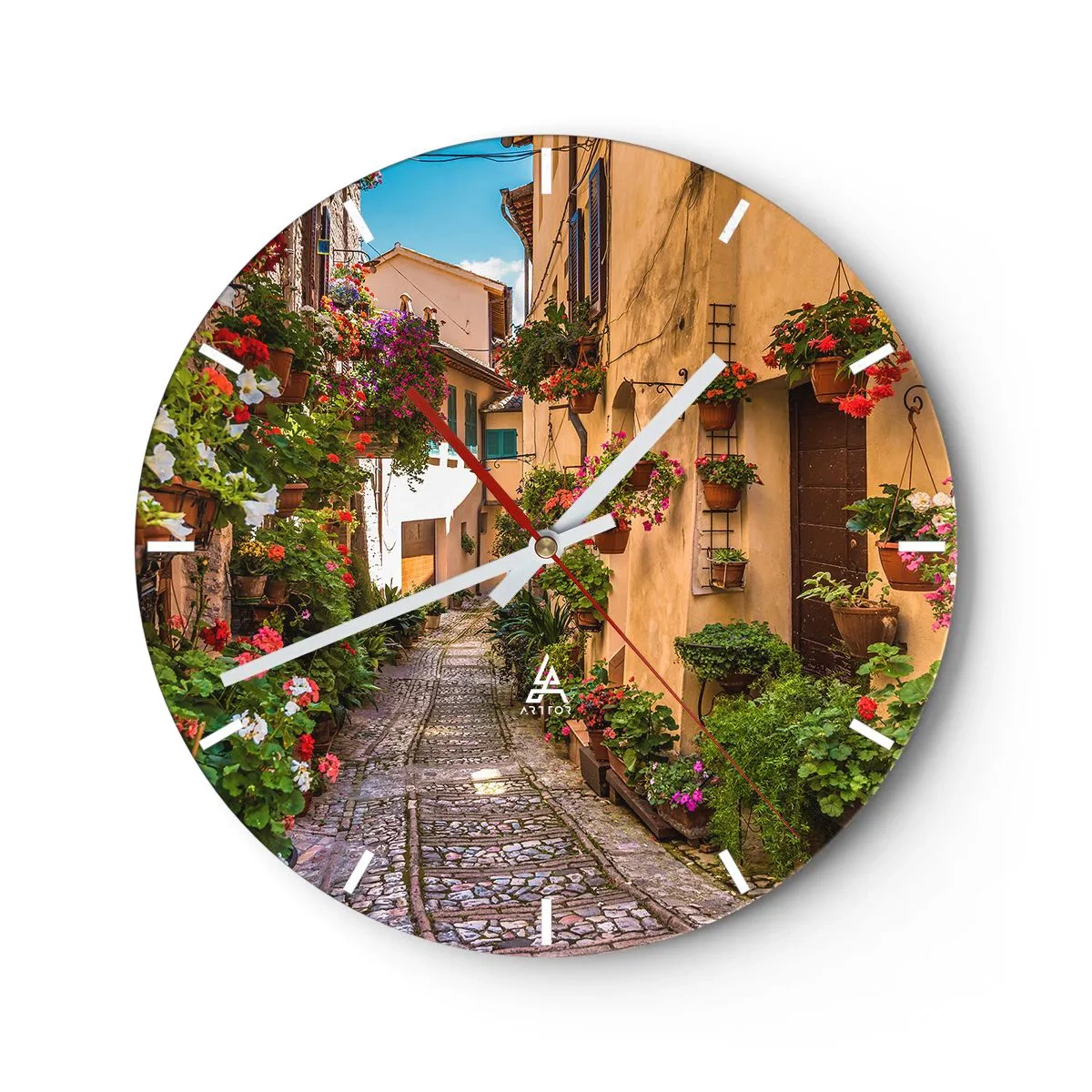 Horloge murale - Pendule murale - Une ruelle pittoresque avec un pavé de pierre et des fleurs - 30x30cm - Ruelle italienne - Décoration murale moderne pour le salon, la cuisine et la chambre ARTTOR