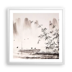 Affiche dans un cadre blanc - Poster - Le silence des rizières - 50x50 cm