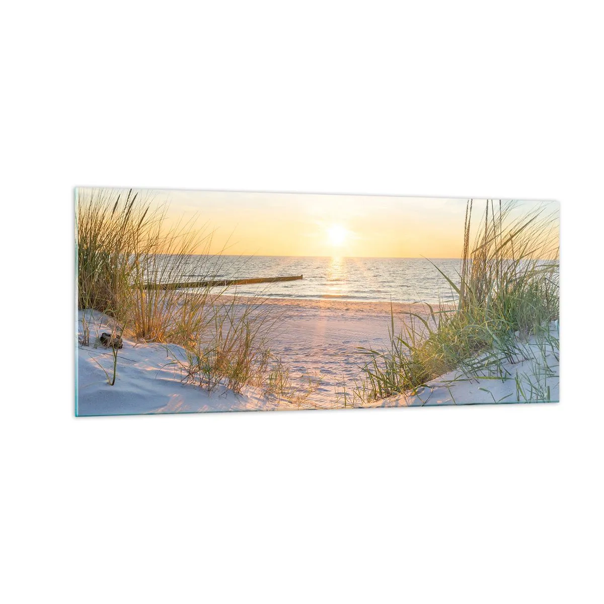 Impression sur verre - Image sur verre - Le bruit de la mer, le chant des oiseaux, une plage sauvage parmi les herbes… - 100x40 cm