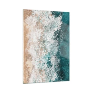 Impression sur verre - Image sur verre - Vague de mer abstraite dans des tons de turquoise, blanc et beige sable - 50x70cm - Histoires de la mer - Décoration murale moderne pour le salon et la chambre ARTTOR