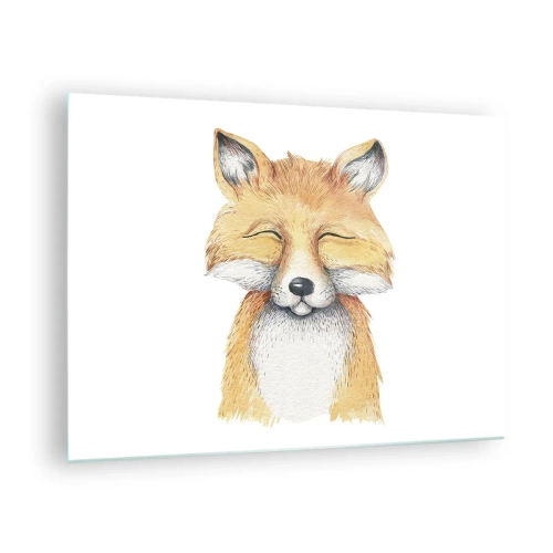 Impression sur verre - Image sur verre - Un renard mignon aux yeux fermés sur fond blanc - 70x50cm - Humeurs de renard - Décoration murale moderne pour le salon et la chambre ARTTOR