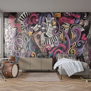 Papier Peint Photo Premium Canvas - Mélodie compliquée - Musique, Mural, Graffiti - 400x280 cm